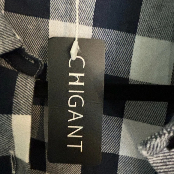 NWT Chigant Womens Navy White Buffalo Plaid Dress 3/4 Sleeve A-line sz Medium - Picture 6 of 8